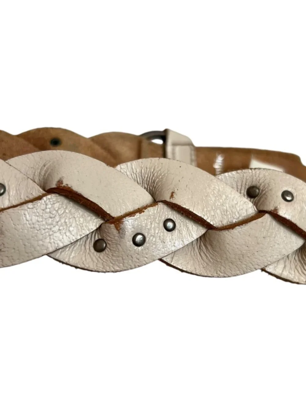 Abercrombie & Fitch leather belt cream white leather braided studs Large